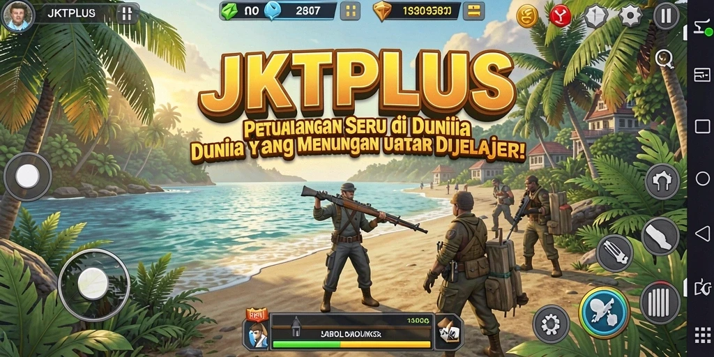 Tangkapan layar utama JKTPLUS menampilkan aksi petualangan yang mendebarkan.