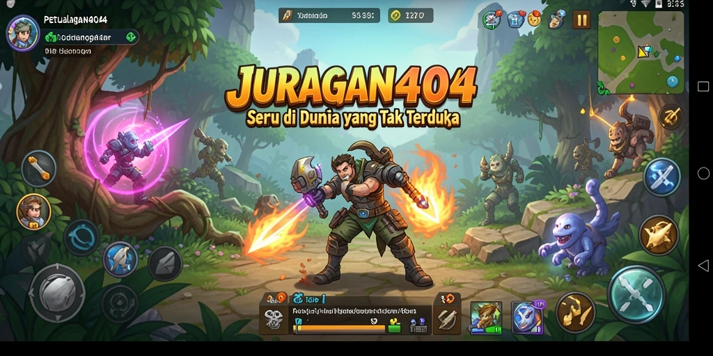 Tampilan gameplay seru dari JURAGAN404 yang menantang. Kesenangan penuh petualangan.