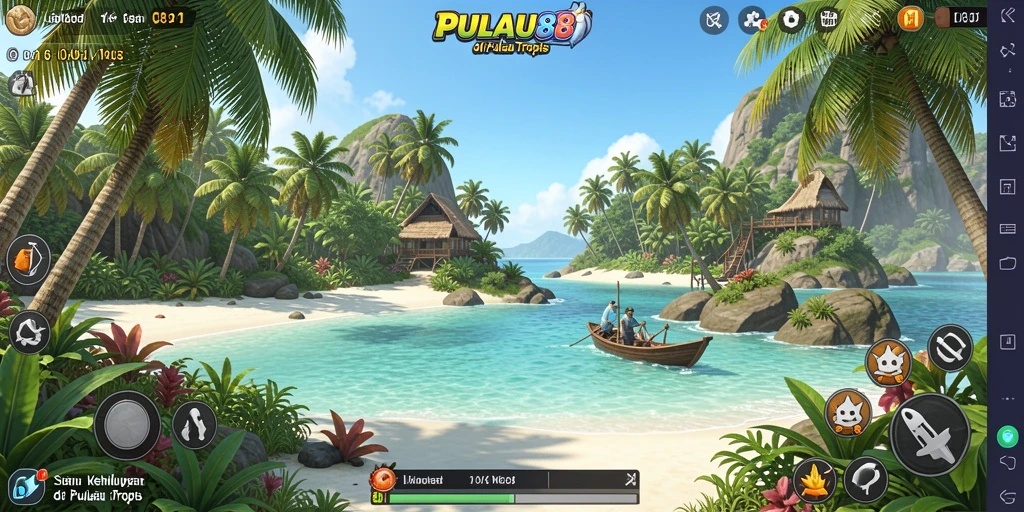 Tampilan gameplay PULAU88 dengan aktivitas menarik di pulau tropis.
