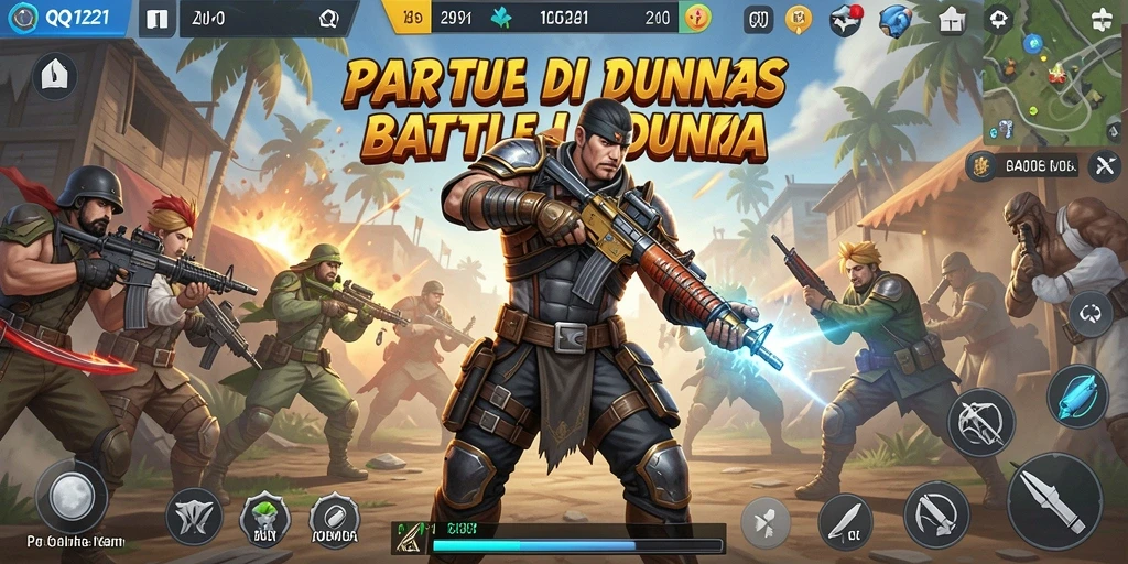 Screenshot gameplay utama QQ1221 yang menunjukkan aksi seru dalam pertarungan Battle Royale.